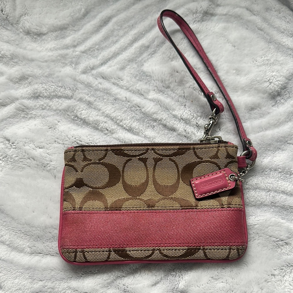 Coach Pink and Brown Monogram Wristlet